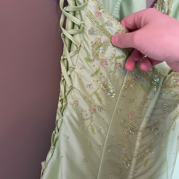 Lime Green Princess Beaded Taffeta Prom Dress - Picture 5 of 10